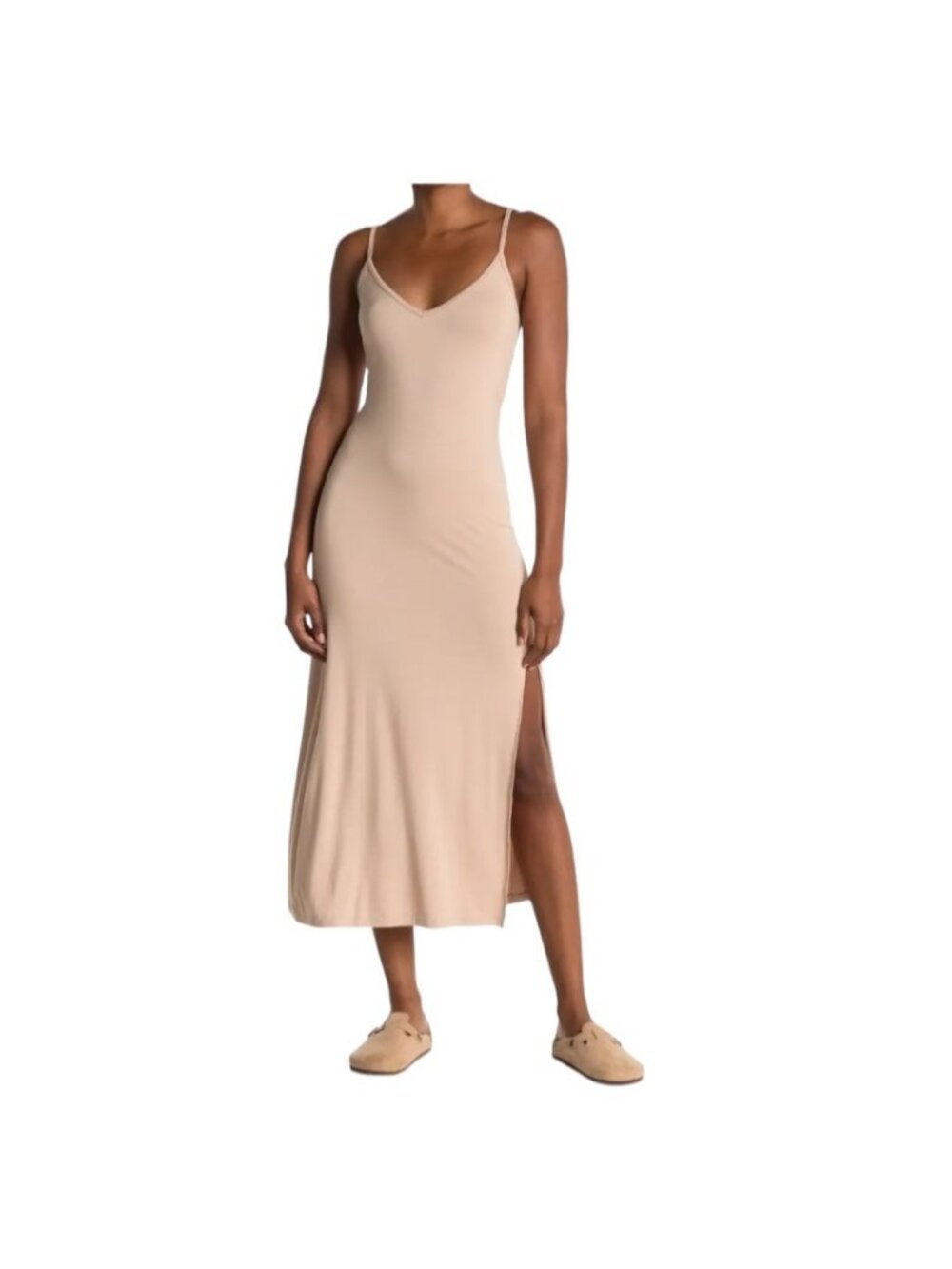 Abound Midi Slip Dress Beige Size L Neutral Casual Summer Loungewear Coastal